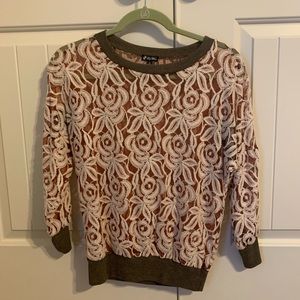Women’s Lily White Lace Sweater Brown Size Medium